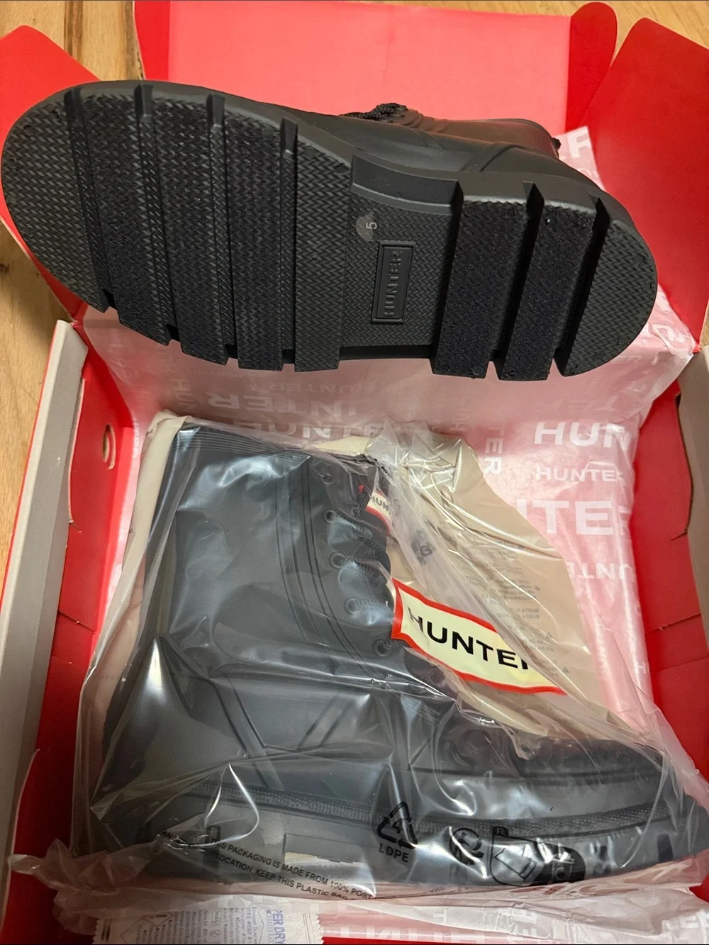 Hunter Big Kids Black Lace-Up Combat Rain Boots Size 5 Brand New